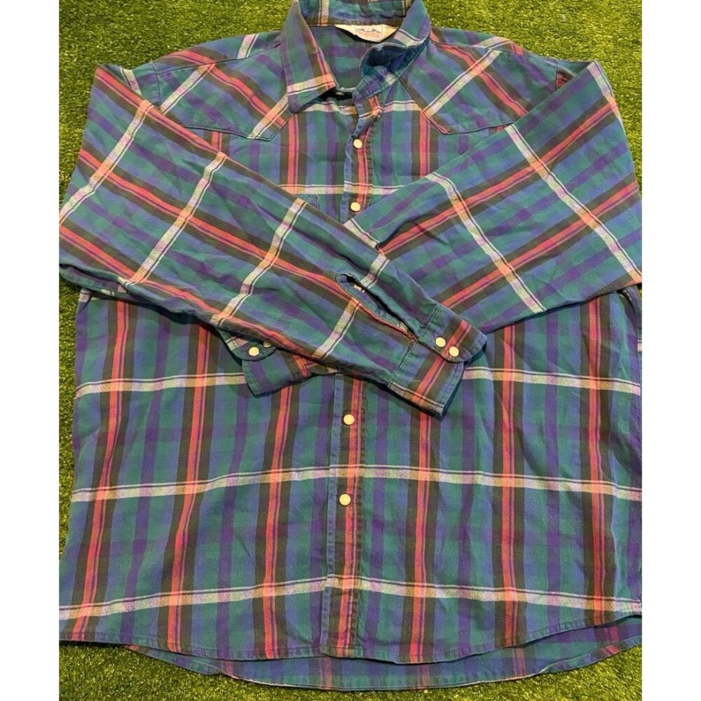 Vintage five brother shirt mens XL blue green pearl snap pockets western 39 - Picture 7 of 13